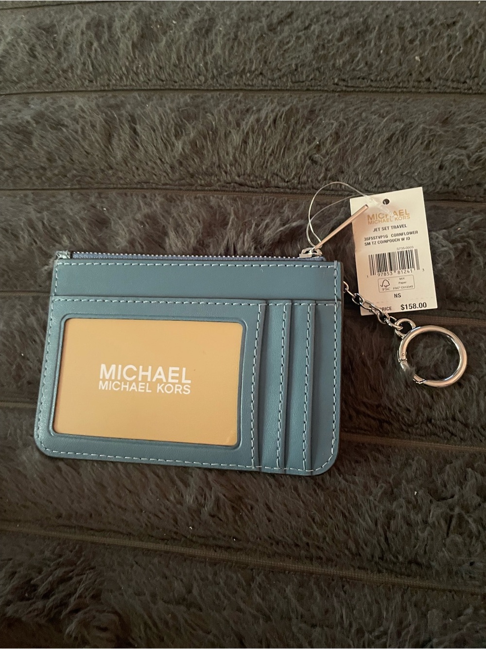 Michael Kors Jet Set Travel Blue Card Case Snake Print  Coin Pouch ID Window